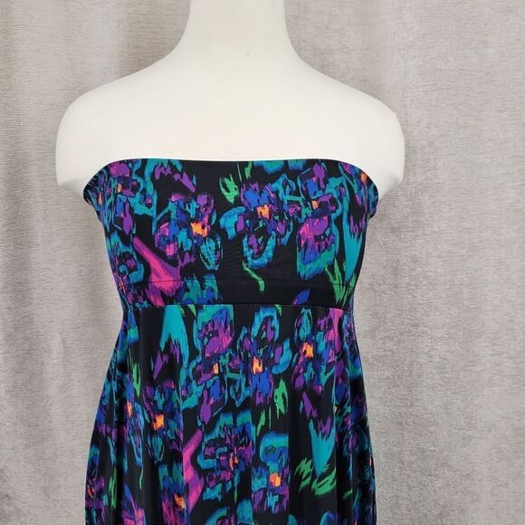 Beverly Drive Black Neon Florals Dress Skirt Swim cover-up Women's Plus Size - Picture 2 of 11